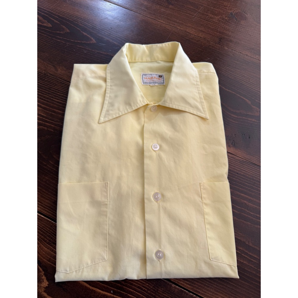 VTG Haband Mens Short Sleeve Button Down Shirt Yellow Dual Pocket Large